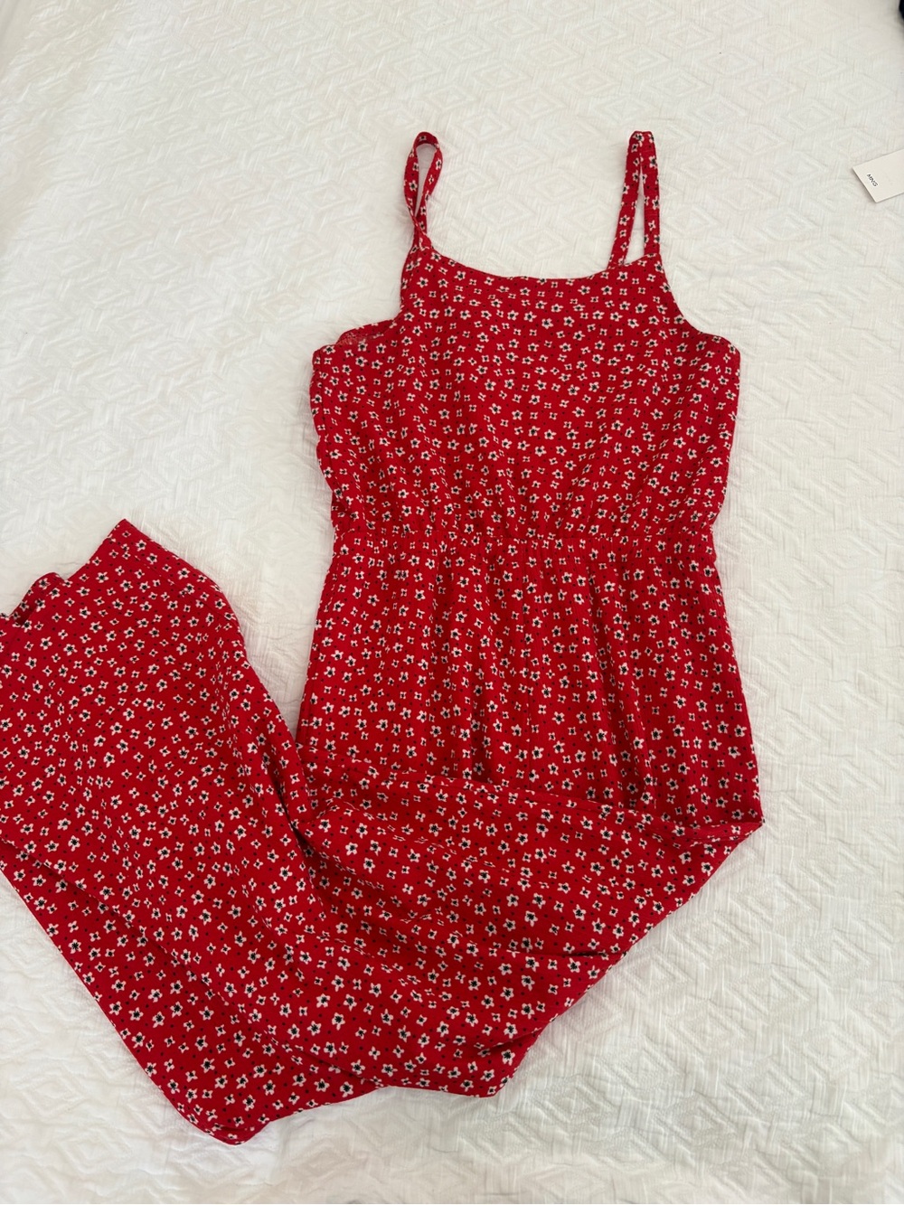 Mango Red Floral Sundress with White & Black Accents